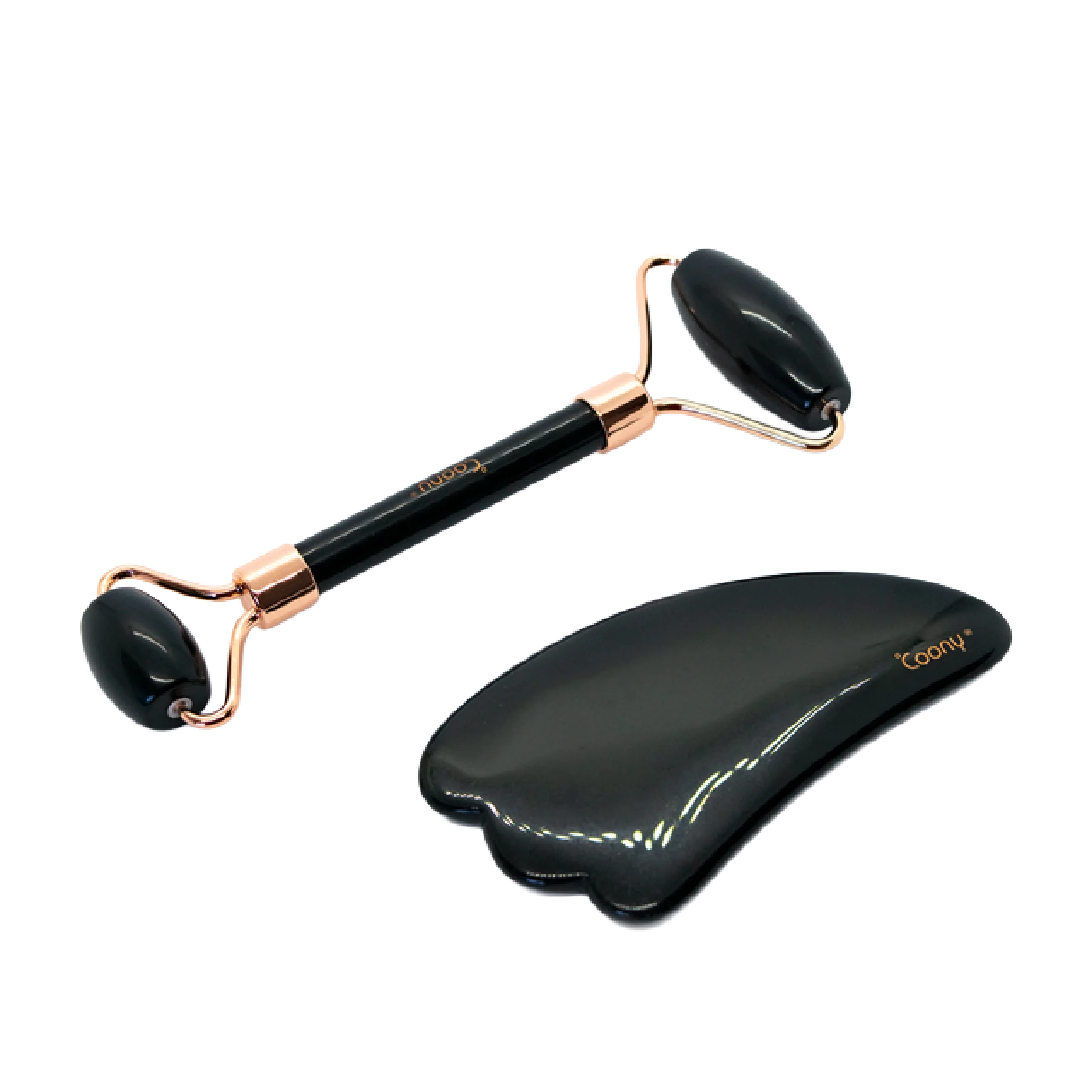 coony rodillo de jade black quartz roller & guasha set black