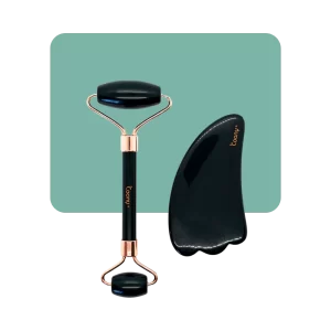coony rodillo de jade rose quartz roller & guasha set black