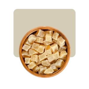 jengibre en cubos deshidratados y glaseados