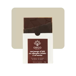 origo chocolate semiamargo 64% almendras tostadas y sal marina